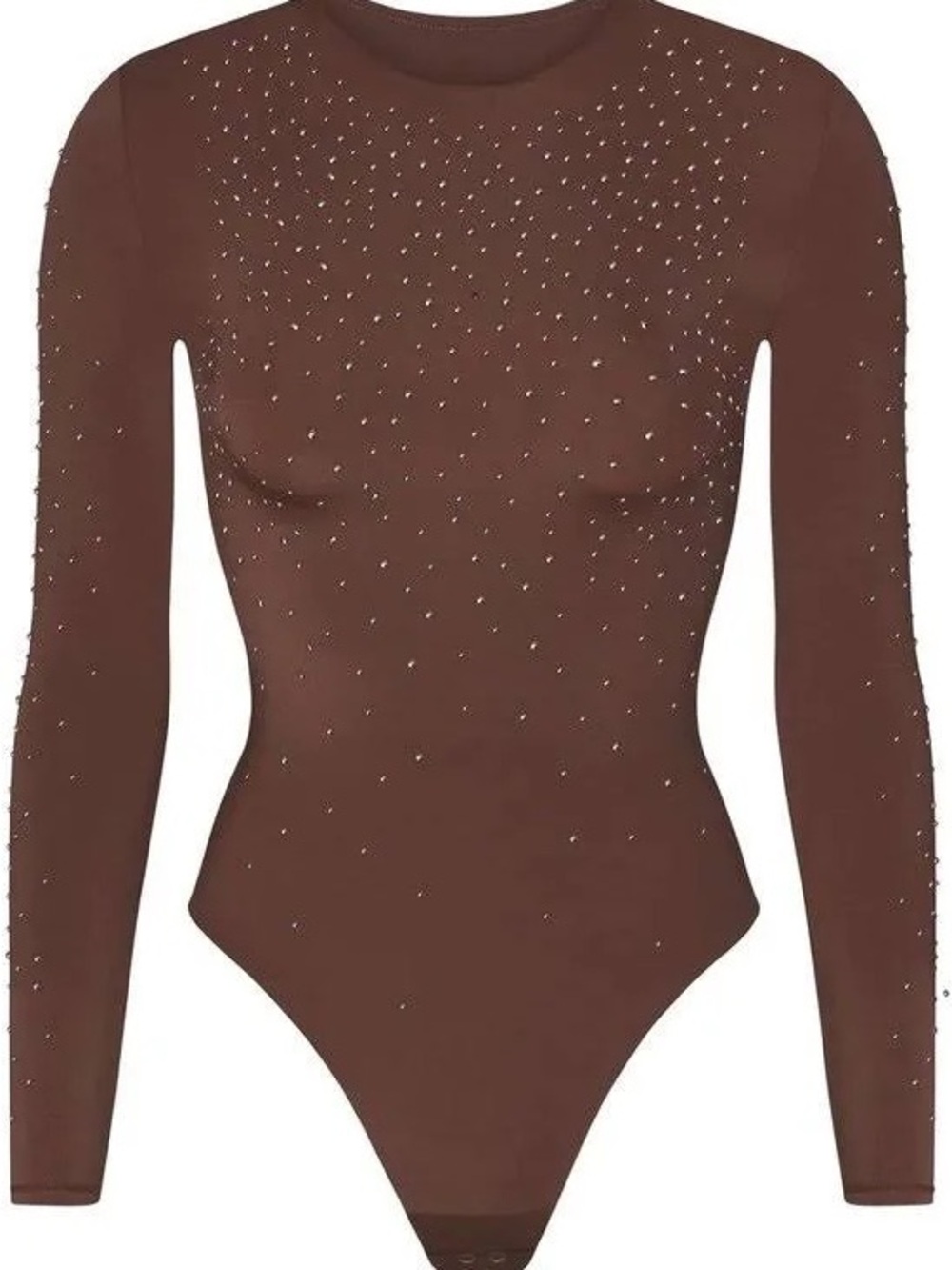SKIMS X swarovski Brown Long-Sleeve Embellished Bodysuit